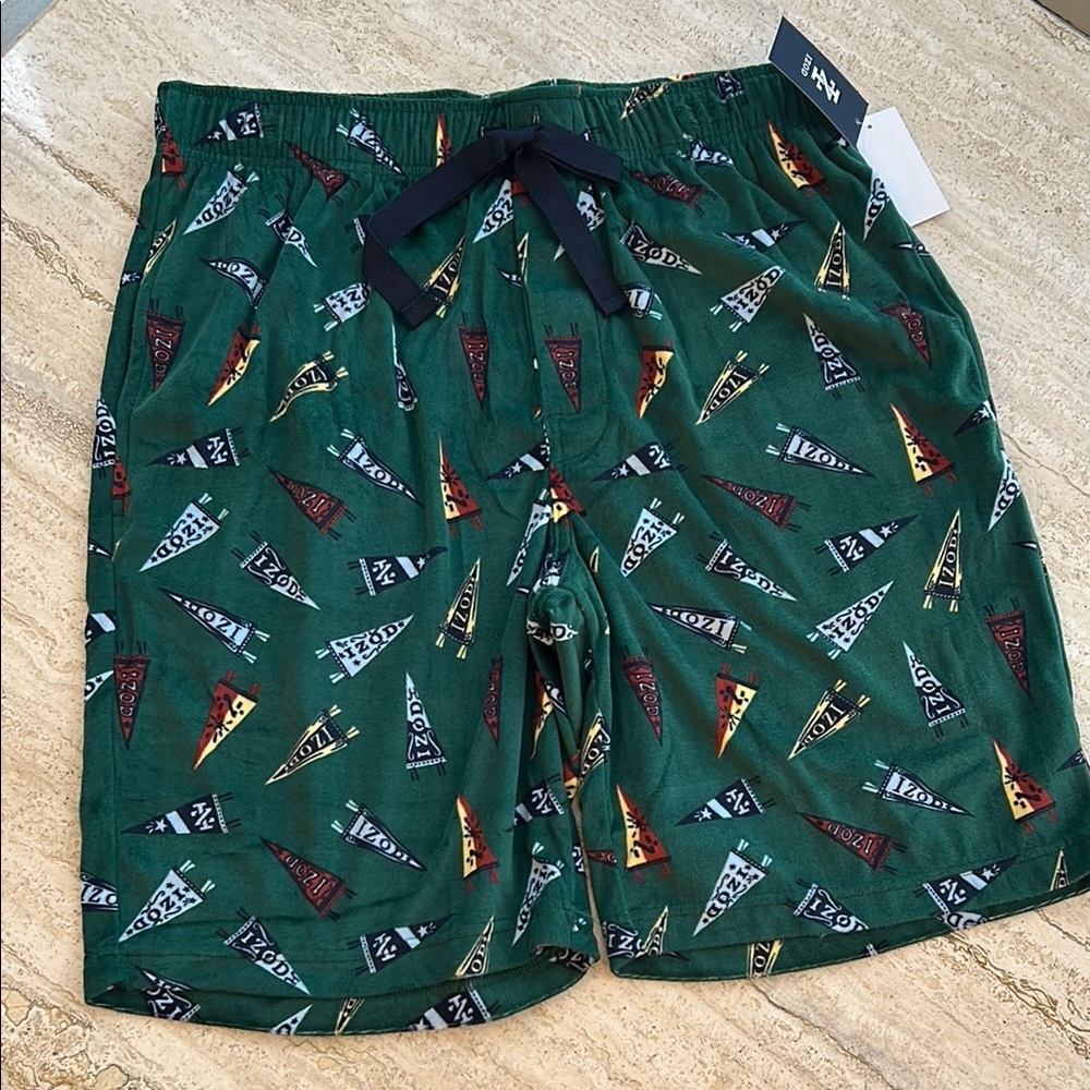🆕 NWT Izod Green Patterned Lounge Shorts with Drawstring super soft